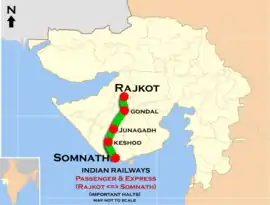 (Somnath–Rajkot) Passenger route map