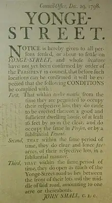 Yonge Street Land Grant Responsibilities, including building Yonge Street