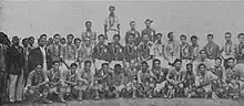India national football team along with the Japanese team wearing garlands at the medal ceremony.