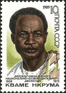 Image 25Kwame Nkrumah, the first president of Ghana and theorist of African socialism, on a Soviet Union commemorative postage stamp (from History of socialism)