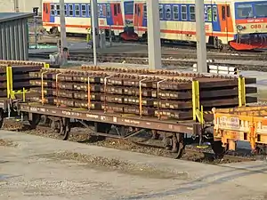 New railroad ties on a flatcar