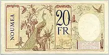 New Caledonian 20 franc note (1929), reverse
