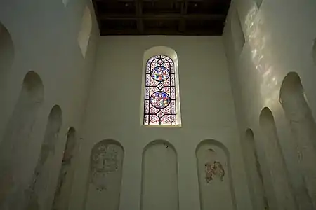 West choir. Fragment of the medieval depiction of the Madonna with the Child