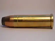 A .38 Special Jacketed Soft Point cartridge made by S&B.