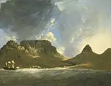 A painting A View of the Cape of Good Hope, Taken on the Spot, from on Board the Resolution, by  William Hodges