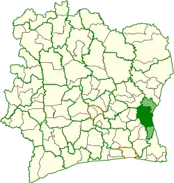 Location in Ivory Coast. Abengourou Department has had these boundaries since 2008.