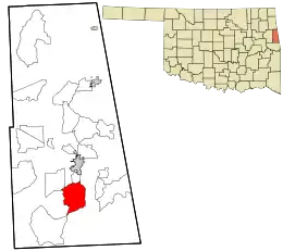 Location within Adair County and the state of Oklahoma