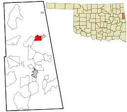 Location within Adair County and the state of Oklahoma