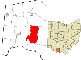 Location in Adams County and the state of Ohio.