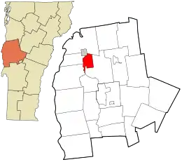 Location in Addison County and the state of Vermont.