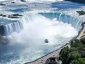 High view of Horseshoe Falls from the Canadian side of the Niagara River.