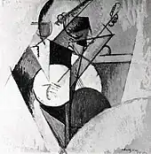 Albert Gleizes, 1915, Composition, For "Jazz", Pour "Jazz", oil on board, 73 x 73&nbsp;cm. In a photograph first published in the Xeic York Herald, later reprinted in The Literary Digest, 27 October 1915, Gleizes can be seen at work on this painting