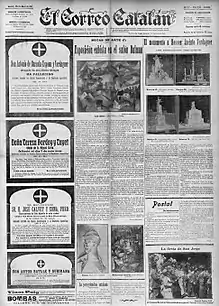 Paintings by Albert Gleizes, 1910–11, Paysage, Landscape; Juan Gris (drawing); Jean Metzinger, c. 1911, Nature morte, Compotier et cruche décorée de cerfs. Published on the front page of El Correo Catalán, 25 April 1912