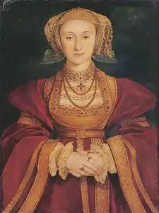 Portrait of Anne of Cleves, c. 1539. Oil and tempera on parchment mounted on canvas, Louvre, Paris