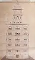 Architectural drawing of the tower complex of Gurdwara Baba Atal in Amritsar, ca.1900's