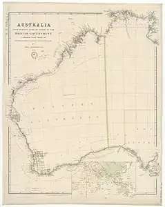 Arrowsmith's 1838 map of Australia, using the 129°&nbsp;E. meridian.