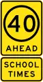 (R4-V108) 40&nbsp;km/h Speed Limit Ahead (School Times) (Used in Victoria)