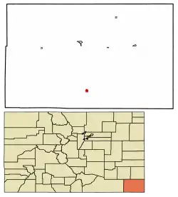 Location of the Town of Campo in the Baca County, Colorado.