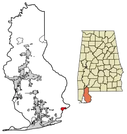 Location of Lillian in Baldwin County, Alabama.