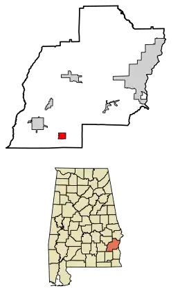 Location of Blue Springs in Barbour County, Alabama.