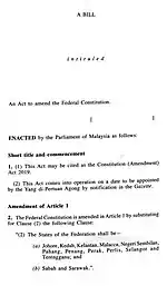 Bill for the Amendment of the Article (1) 2 of the Constitution of Malaysia, p 1