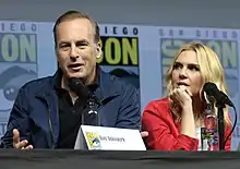 Bob Odenkirk and Rhea Seehorn at the 2018 San Diego Comic-Con International in San Diego, California.