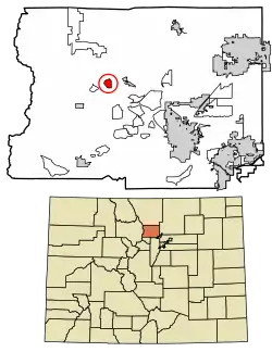 Location of the Bark Ranch CDP in Boulder County, Colorado.