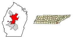 Location of Cleveland in Bradley County, Tennessee.