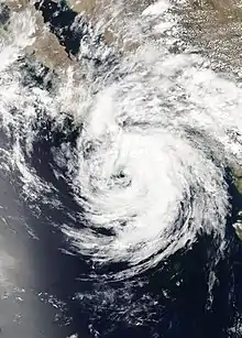Satellite image of Tropical Storm Bud approaching the Baja California Peninsula on June&nbsp;14