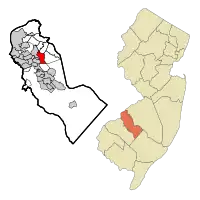 Map of Ashland CDP in Camden County. Inset: Location of Camden County in New Jersey.