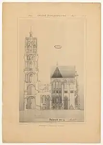 Cutaway of interior of cathedral and tower