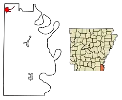 Location of Dermott in Chicot County, Arkansas.