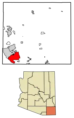 Location in Cochise County and the state of Arizona