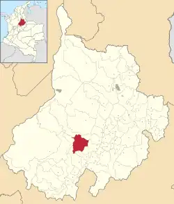 Location of the municipality and town of Santa Helena del Opón in the Santander Department of Colombia.