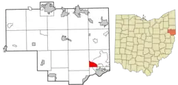 Location of Glenmoor in Columbiana County and the State of Ohio