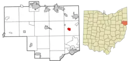 Location of Lake Tomahawk in Columbiana County and in the State of Ohio