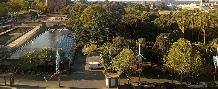 Roof of the Cook and Phillip Park Aquatic Centre bottom left