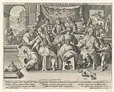 Tobias junior cum angelo et Sara sponsa sua domum redeuntes honorifice a parentibus, Van de Passe after Maerten de Vos (the engraving on the left)