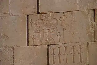 Cross decoration on the  walls of Astvatsatsin church