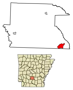 Location of Fordyce in Dallas County, Arkansas.