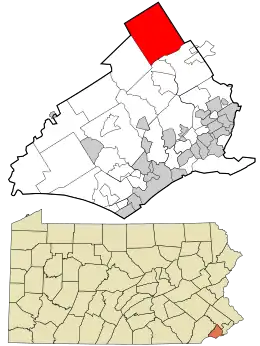 Location in Delaware County and the state of Pennsylvania.