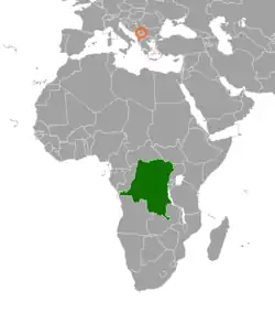 Map indicating locations of Democratic Republic of the Congo and Kosovo