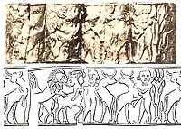 Design embossed on the gold foil, tomb PG 1236, thought to belong to A-Imdugud, Royal Cemetery of Ur.