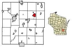Location of Mayville in Dodge County, Wisconsin.