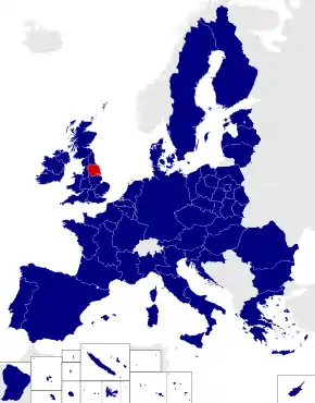 Map of the 2014 European Parliament constituencies with Yorkshire and the Humber highlighted in red
