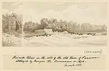Edward Gennys Fanshawe 1850 sketch of the site of the old town of Panama