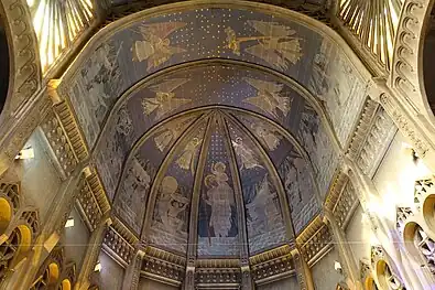 Painting over the Choir depicting St. Christopher with workers of the parish by Henri-Marcel Magne