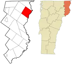 Location in Essex County and the state of Vermont.
