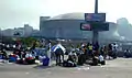 Local residents gathering outside of the Superdome on September 2, 2005.