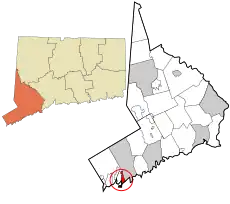 Old Greenwich's location within Fairfield County and Connecticut
